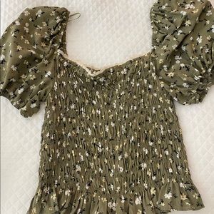 Zara Floral Smocked Blouse